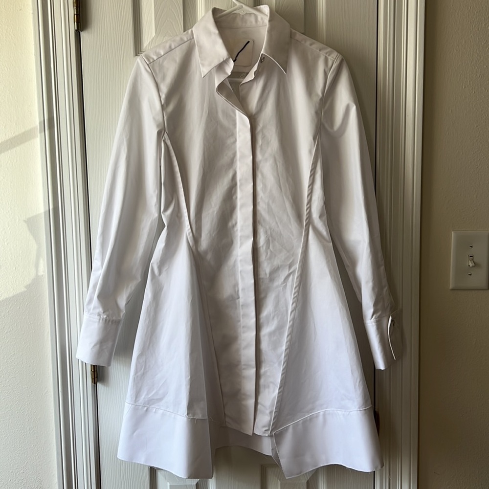 Givenchy Sheer Lace Back Long Sleeve Cotton Shirt Dress White Size 34 (US 2) - Picture 10 of 17
